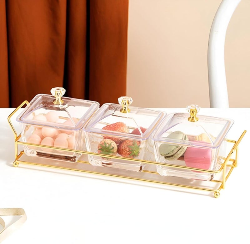 أطباق التوابل - أوعية صغيرة متناسقة وصواني غمس بإطار ذهبي اللون، مثالية للصلصات والمخللات والصلصات المتبلة والفواكه والمكسرات والحلوى ورقائق البطاطس. (3 أوعية)